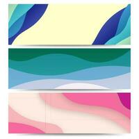 Set of three abstract Background with Paper Cut shapes banner design. Vector illustration.