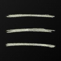 Abstract shiny confetti glittering waves. Set of three hand drawn brush silver strokes on black vector