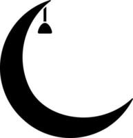 Vector illustration of crescent moon in black color.