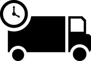 Black and White illustration of delivery truck with timer icon. vector