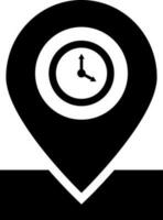 reloj ubicación puntero icono en negro y blanco color. vector