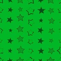 Seamless background of doodle stars. Green hand drawn stars on green background. Vector illustration