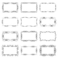 Set of twelve decorative vintage horizontal frames with the place for your text in center. Vintage ornament greeting card template. Vector illustration.