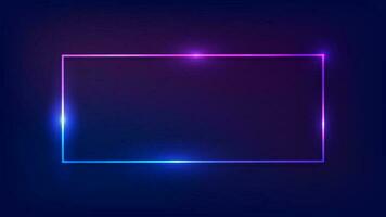 Neon rectangular frame with shining effects on dark background. Empty glowing techno backdrop. Vector illustration.