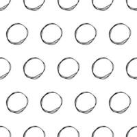 Seamless pattern with black sketch hand drawn brush scribble circles shape on white background. Abstract grunge texture. Vector illustration