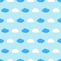 Seamless pattern with clouds on blue sky. Cute endless cloudscape. Vector illustration.