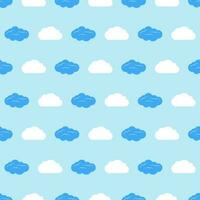 Seamless pattern with clouds on blue sky. Cute endless cloudscape. Vector illustration.