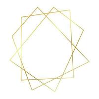 Gold geometric polygonal frame with shining effects isolated on white background. Empty glowing art deco backdrop. Vector illustration.