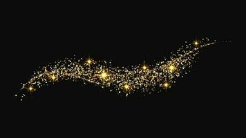 Gold glittering confetti wave and stardust. Golden magical sparkles on dark background. Vector illustration