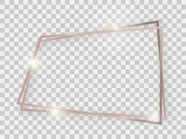 Double rose gold shiny trapezoid frame with glowing effects and shadows vector