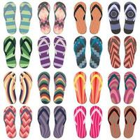 Set of Beach Slippers. Colorful Summer Flip Flops Isolated on White Background vector