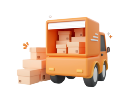 3d dessin animé conception illustration de livraison un camion un service avec parcelle des boites. png