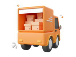 3d cartoon design illustration of Delivery truck service. png