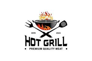 Hot grill logo design, creative modern barbercue symbol vector illustration