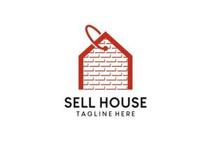 House price tag logo design, creative brick house property buying and selling logo vector