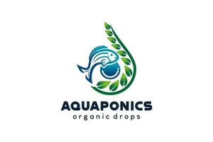 moderno resumen acuapónico logo en agua soltar concepto vector