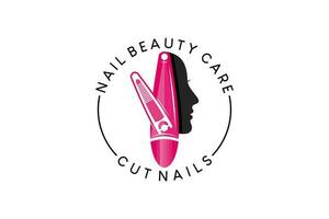 Nail clipper design with woman's face for nail beauty care logo vector