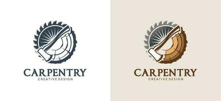 Carpentry logo design, sawmill or wood cutting with creative vintage concept vector