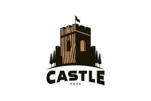 Castle logo design with creative abstract vintage wooden building vector