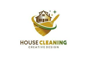 House cleaning and cleaning service logo design with luxury vintage style vector