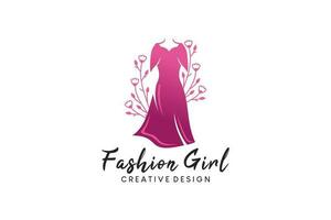 Floral women dress logo design, beauty fashion logo vector illustration