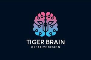 digital tecnología cerebro logo diseño con Tigre cabeza concepto vector