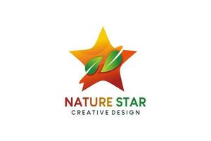 Nature star logo design, leaf and star logo vector illustration