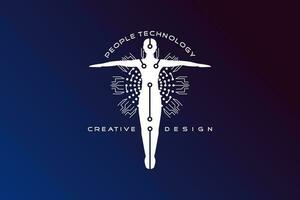 Creative abstract robotic digital technology man logo inspiration design vector