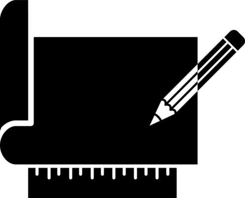 Ruler scale with pencil and paper icon.