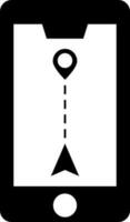 Location tracking app in smartphone. Black and White icon or symbol. vector