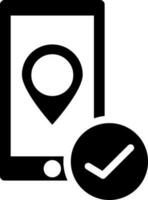 Done location app in smartphone. Black and White icon or symbol. vector