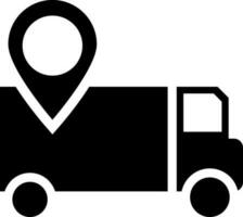 Delivery truck with map pin icon in flat style. vector