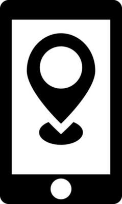 Location app in smartphone. Black and White sign or symbol.