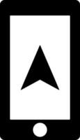Location arrow in smart phone glyph icon. vector
