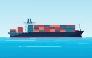 cargo ship container in the ocean flat vector