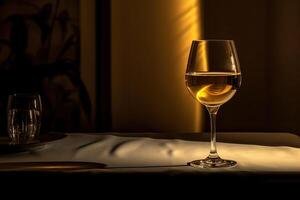 Capturing a Wine Glass on Dining Table, Created By Technology. photo