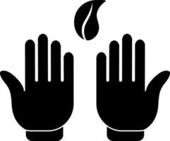 Black and White icon of Hands and Leaf. vector