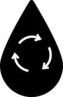 Black and White water recycling. Glyph icon or symbol. vector