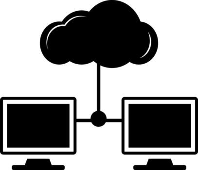 negro nube conectado a dos computadora. vector