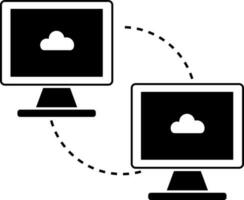 Black and White computer by computer cloud transfer. vector