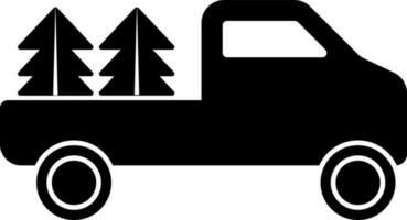 Black and White icon of pick up truck with Xmas Trees. vector