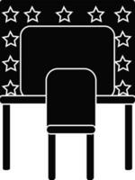 Star decorated cinema video screen with chair in black and white color. vector