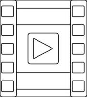 Flat style film strip with play button. Black line art illustration. vector