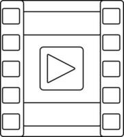 Flat style film strip with play button. Black line art illustration. vector