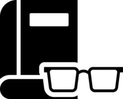 Black and White illustration of book with eyeglasses icon. vector
