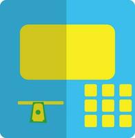 Blue and yellow atm machine in flat style. vector