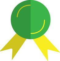 Green badge with yellow ribbon on white background. vector