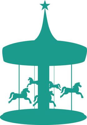 Green silhouette of carousel with horses.