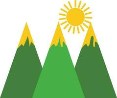 Green mountains with yellow sun rays. vector