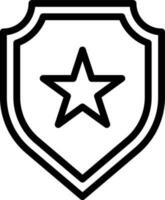 Shield star icon in black line art. vector